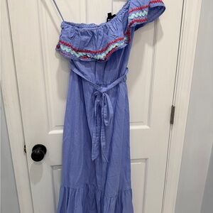 One-Shoulder Blue Maxi Dress with Ruffle Detail